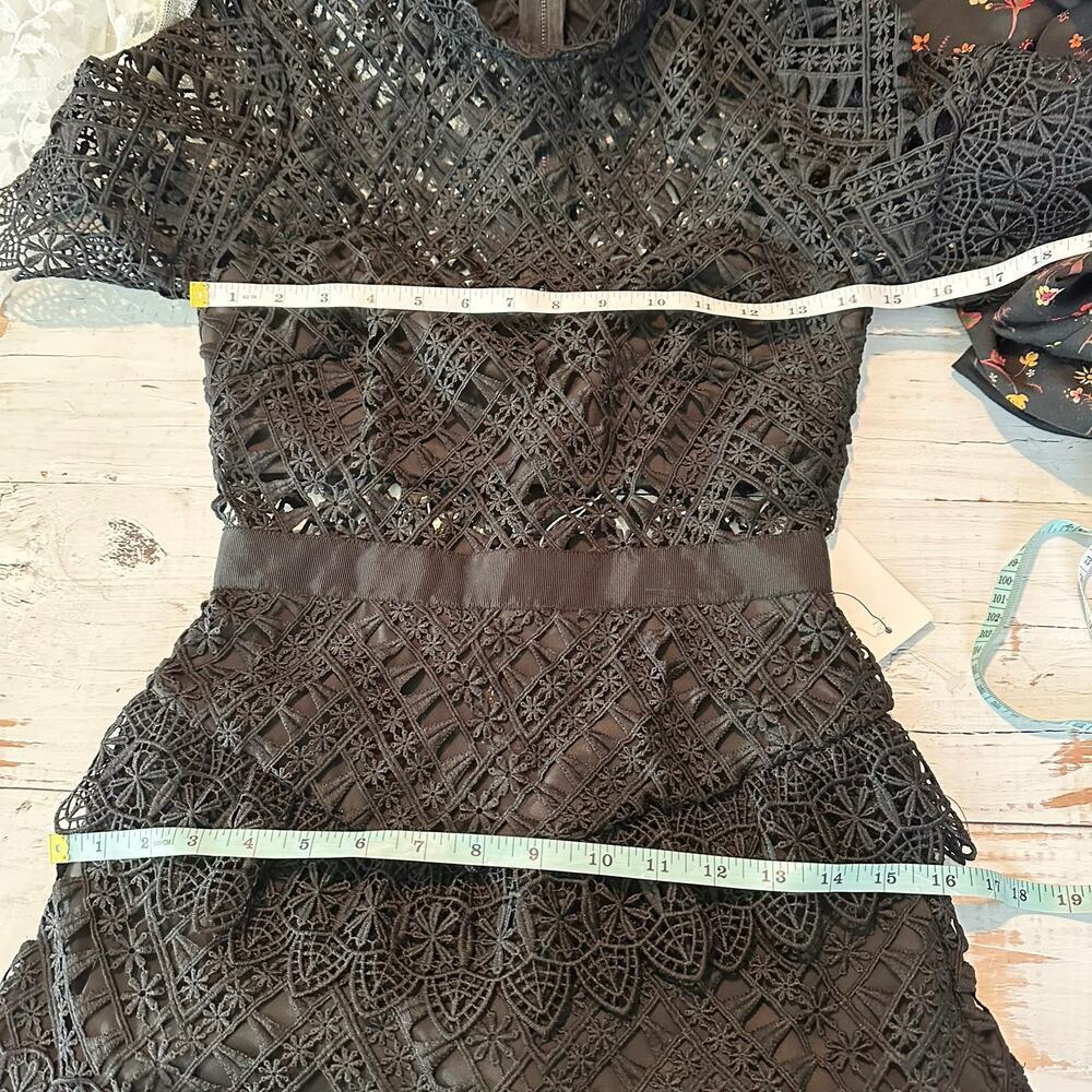 SELF-PORTRAIT Black Abstract Triangle Lace Midi Dress Size US 2 - Picture 12 of 15